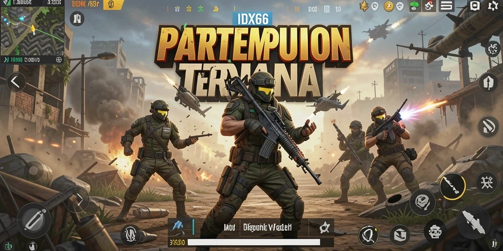 Screenshot utama IDX66 menampilkan aksi pertempuran seru di Battle Royale.