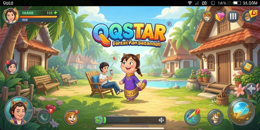 Tampilan gameplay utama QQSTAR dengan efek visual yang ceria.