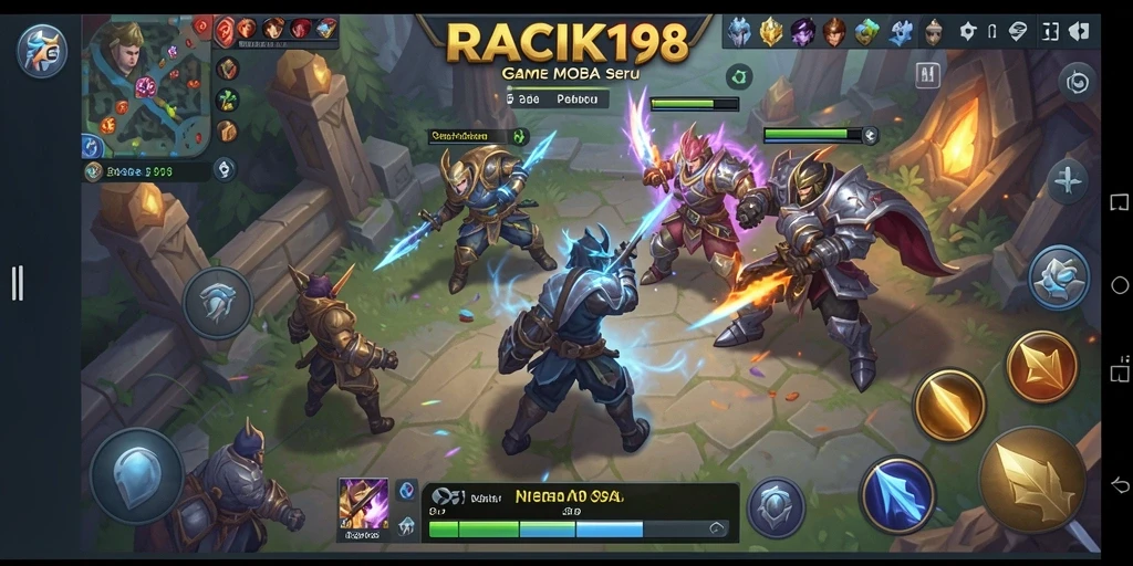 Screenshot menunjukkan aksi pertempuran seru di RACIK198 MOBA.
