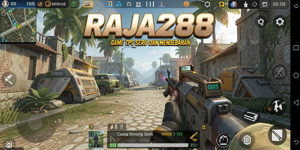 Screenshot utama RAJA288 menampilkan aksi seru dalam pertempuran TPS.