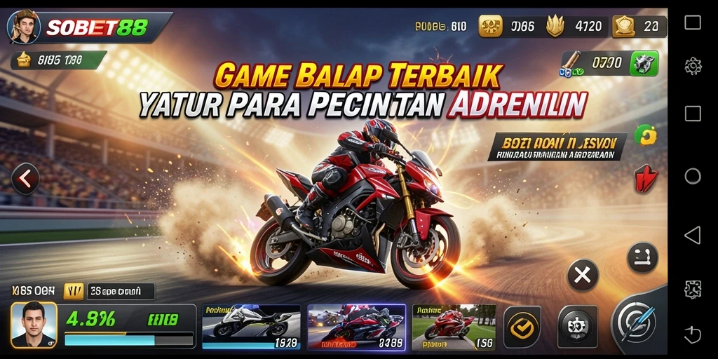 Tampilan gameplay mendebarkan dalam SOBET88 dengan mobil balap yang cepat.