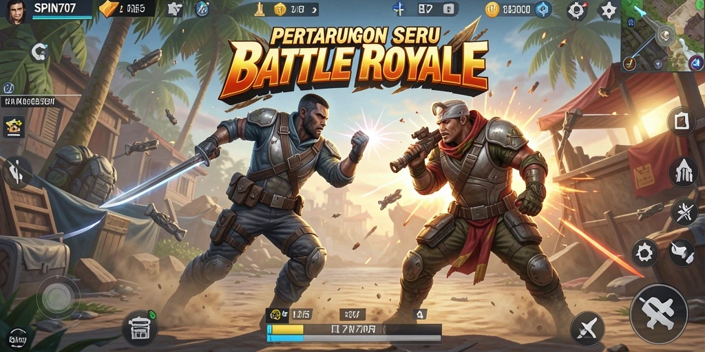 Tampilan mendebarkan gameplay SPIN707 dalam pertarungan Battle Royale.